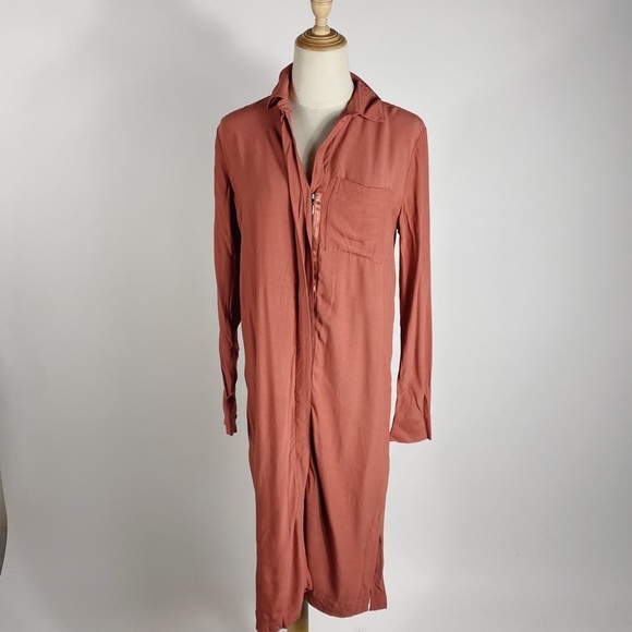 ANN TAYLOR Drapey Zipper Front Long Sleeve Dress Coral Womens Small - Picture 9 of 10